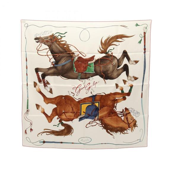 HERMES Accessories - Hermes Hermès Carré 90 Grand Galop Scarf, Silk, Women's, White, Pink, Multicolor